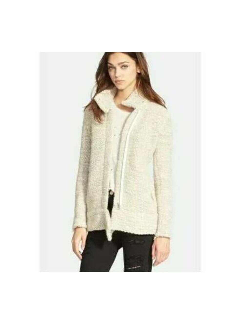 IRO Ajumaspe Chunky Knit Wool Alpaca Moto Jacket Oatmeal FR 36 Small